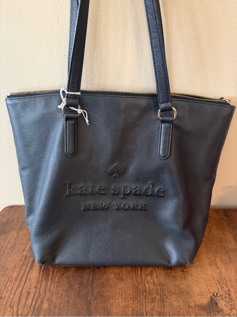 Kate spade Black Leather Embossed Logo Tote